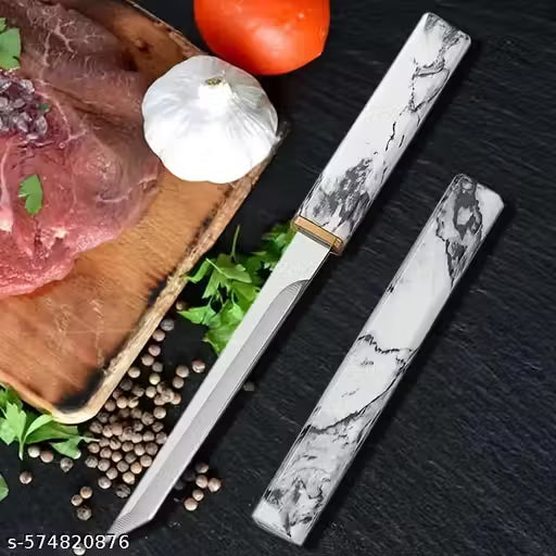 Japanese Style Mini Pocket Katana Kitchen Knife with Sheath - Ebony Painted Handle - Perfect for Fruit, Vegetable Slicing, Chopping, Gifting for Outdoor Camping & Restaurant