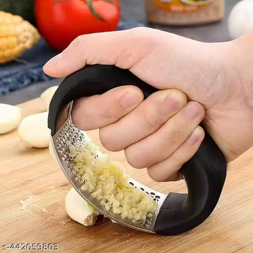 Stainless Steel Garlic Presser |Garlic Press Crusher for Kitchen |Garlic Crusher for Kitchen |Ginger Presser for Kitchen (Silver Black)