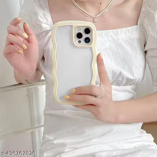 Apple Back Cover Compatible with iPhone 14 pro, Adorable Curly Wave Frame Clear Case for Girls and Women, Transparent Soft Silicone Plastic Bumper Shockproof Protective Cover (Yellow)