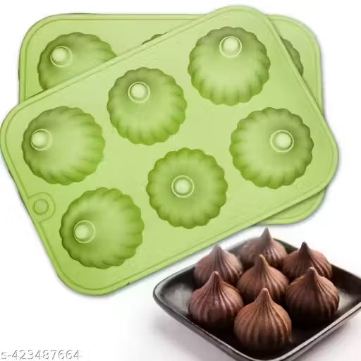 BAKEMO Modak Shape 6 Cavity Chocolate Mould, Silicone Molds for Candy, modak Filling, Silicon Brown Fondant Cupcakes Decoration Cake Border Decorating for Gan esh Chaturti Festival Theme