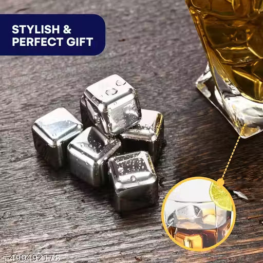 Touchcart Premium 304 Stainless Steel 6 Ice Cubes – Reusable Metal Stones for Chilling Drinks – Non-Diluting Ice Cubes with Tongs & Storage Case – Perfect for Whiskey, Cocktails, Wine & More