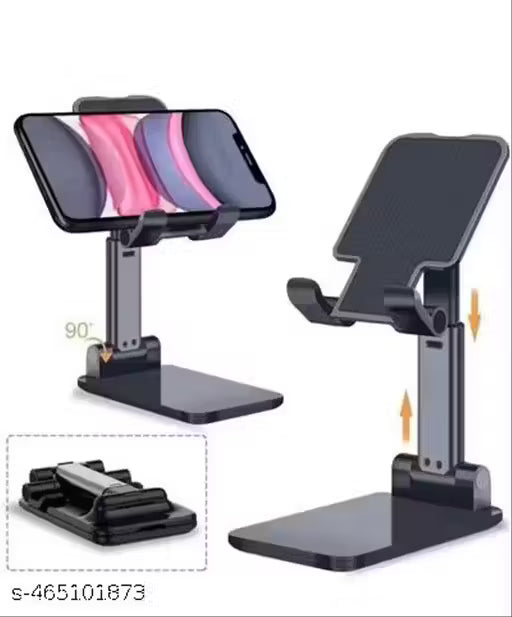 Mobile Phone Holder, Adjustable, Foldable, Anti-Skid, Wide Compatibility (Black) Tabletop