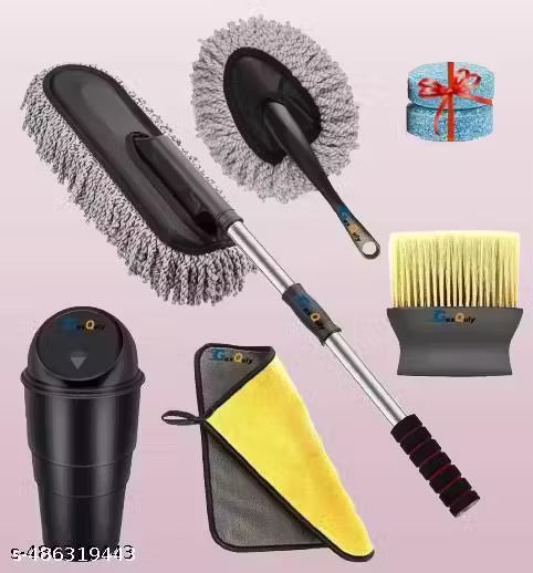 6 PCs Microfiber Car Duster with Long Handle Car Cleaning Brush mini , Car Cleaning Cloth Car Exteriror and Interiror Ac Vent Cleaner Brush , Glass Wash Cleaning tablet (5psc ) , Car Mnini Dustbin Motorbike, SUVs Car Cleaning Kit